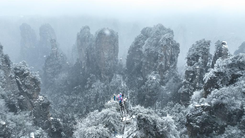 湖南张家界：新年降雪景如画